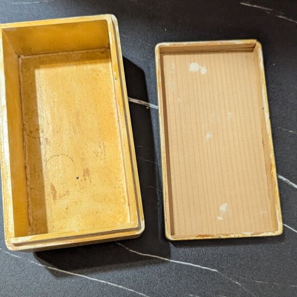 Vintage Hand-Painted Wooden Trinket Box Yellow Floral Design With Removable Lid - Picture 3 of 9